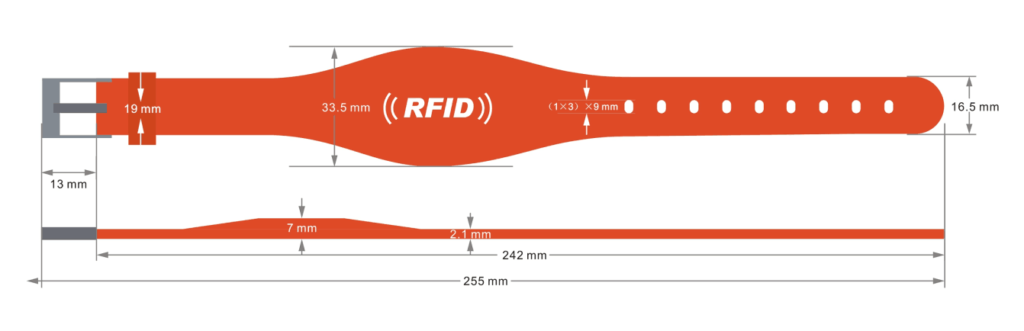 tamanho da pulseira de silicone rfid